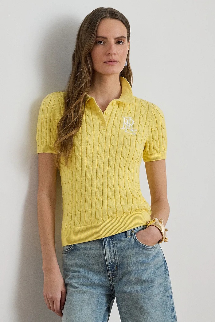 Lauren Ralph Lauren sveter s krátkym rukávom dámsky bavlnený žltá 200932224