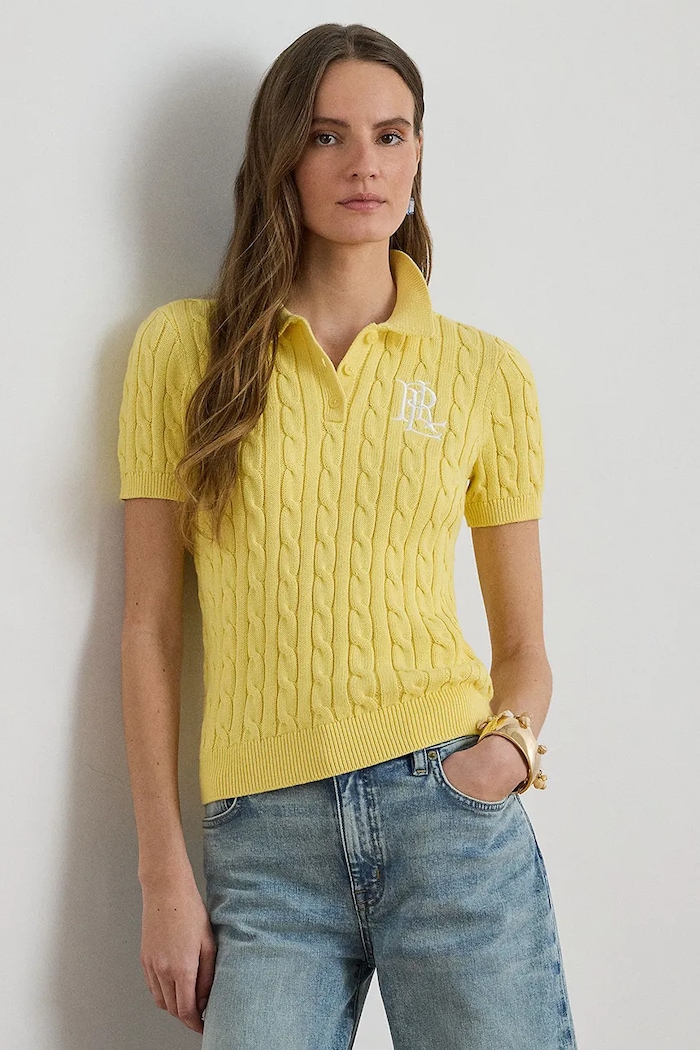 Lauren Ralph Lauren sveter s krátkym rukávom dámsky bavlnený žltá 200932224