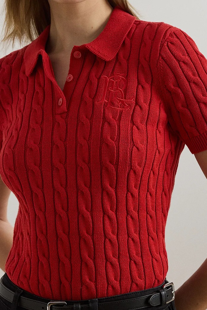 Lauren Ralph Lauren sveter s krátkym rukávom dámsky bavlnený červená 200932224