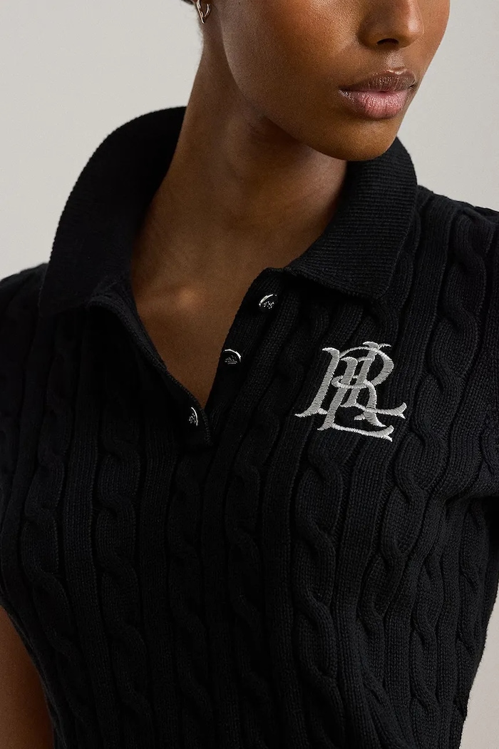 Lauren Ralph Lauren pulover cu mânecă scurtă pentru femei, din bumbac negru 200932224