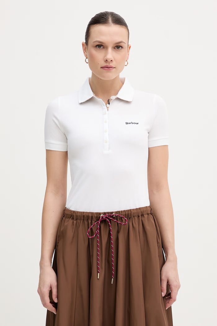 Barbour polo tričko dámske bavlnené s elastanom jednofarebný biela LML0634