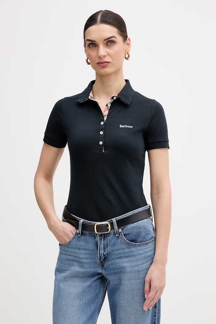 Barbour polo tričko dámske bavlnené s elastanom jednofarebný tmavomodrá LML0634