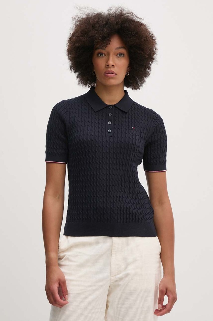 Bavlněné polo tričko Tommy Hilfiger slim námořnická modř WW0WW41878