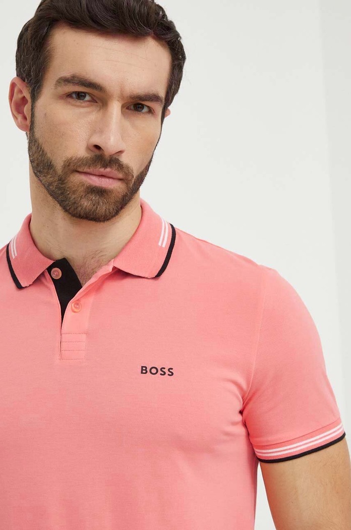 Polo męskie z bawełną Paul BOSS Green 50506193 pomarańczowy