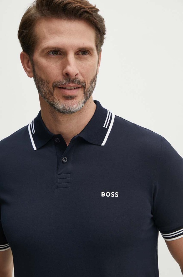 BOSS Green polo majica moška z bombažem Paul Potisk mornarsko modra 50506193