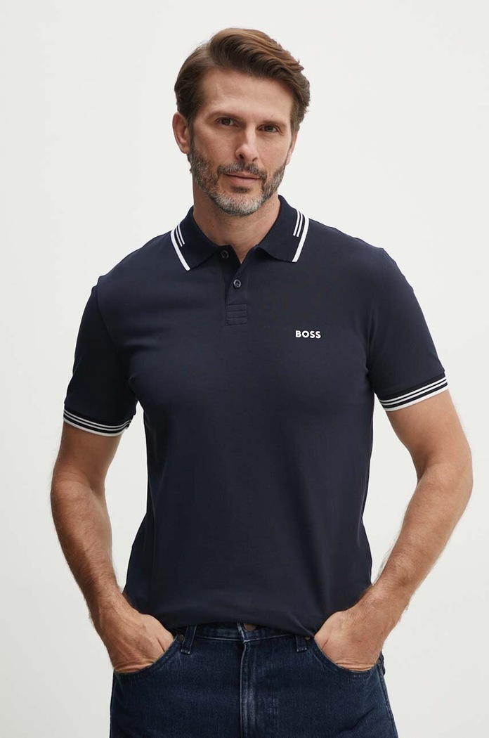 BOSS Green polo majica moška z bombažem Paul 50506193 mornarsko modra AA00