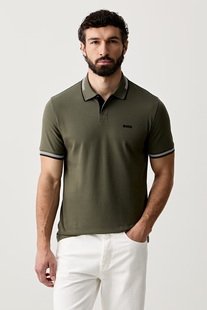 BOSS Green πόλο ανδρικό με βαμβάκι Paul πράσινο 50506193