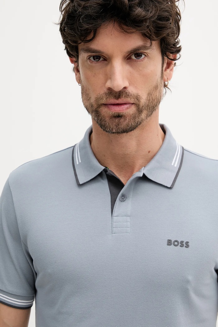 Odzież BOSS Green polo męskie z bawełną Paul 50506193 szary