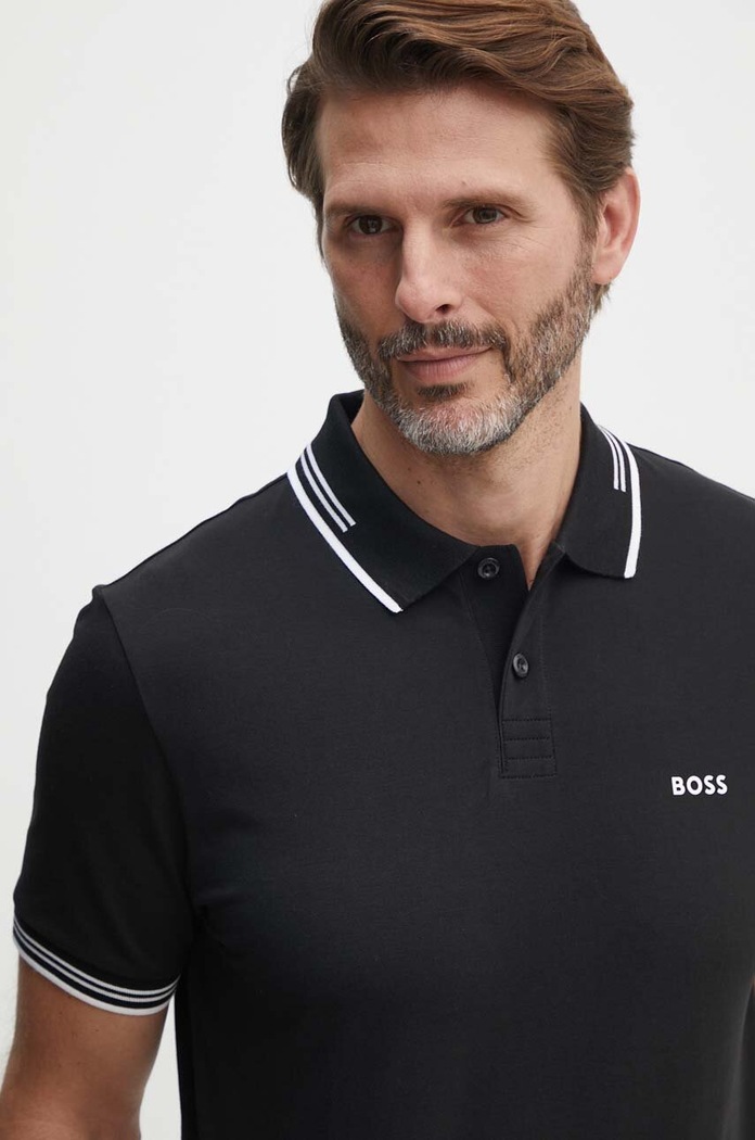 BOSS Green polo majica moška z bombažem Paul Potisk črna 50506193