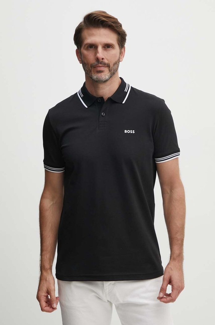 BOSS Green polo majica moška z bombažem Paul 50506193 črna AA00