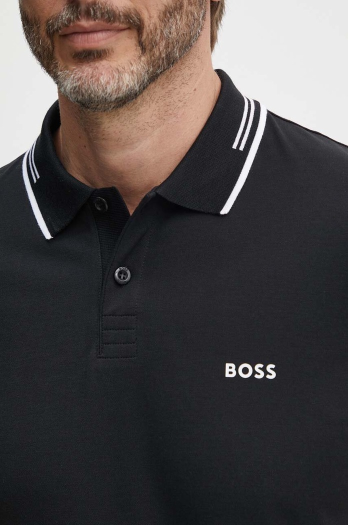BOSS Green polo majica moška z bombažem Paul črna 50506193