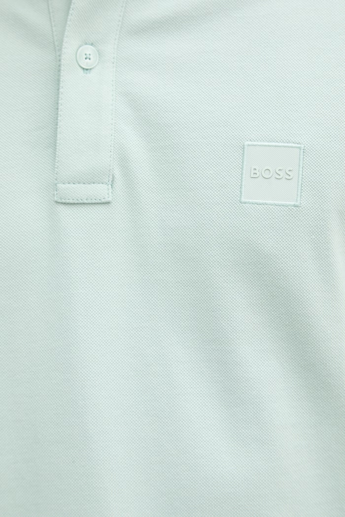 BOSS Orange polo męskie bawełniane z elastanem Passertip 50507699 turkusowy