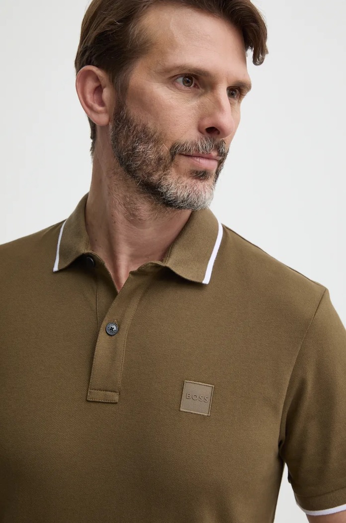 BOSS Orange polo tričko pánske bavlnené s elastanom Passertip zelená 50507699