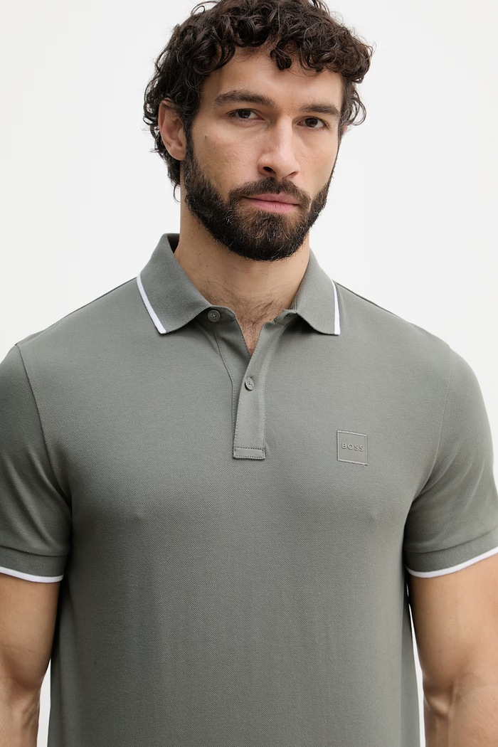 BOSS Orange polo męskie bawełniane z elastanem Passertip zielony 50507699