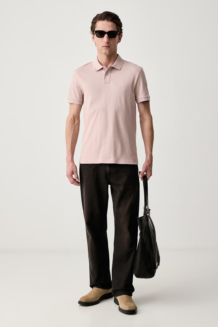 BOSS Orange Polo męskie bawełniane z elastanem Passenger 50507803 beżowy AA00
