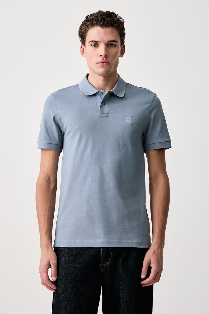 BOSS Orange Polo męskie bawełniane z elastanem Passenger niebieski 50507803