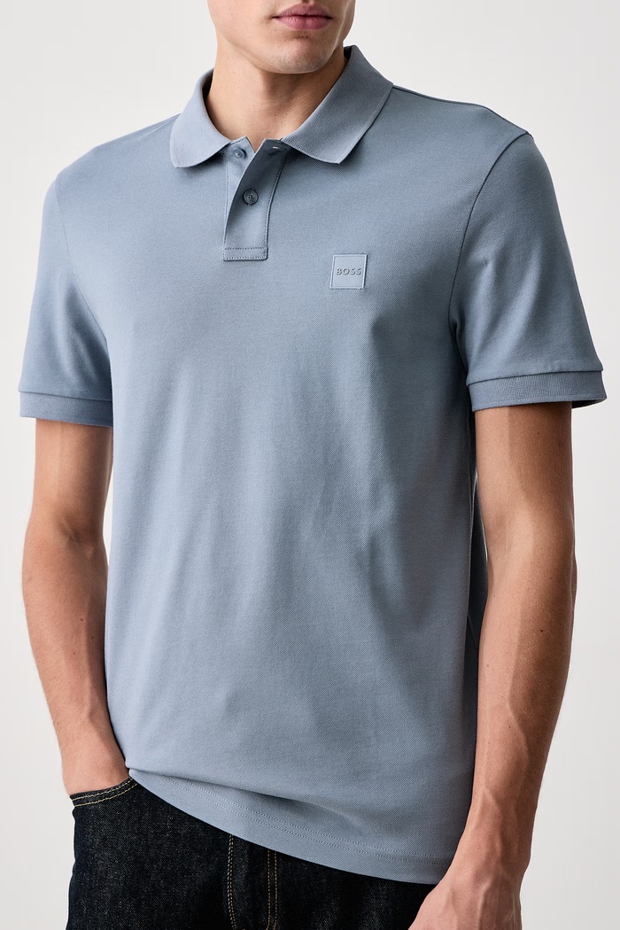 Polo męskie bawełniane z elastanem Passenger BOSS Orange 50507803 niebieski
