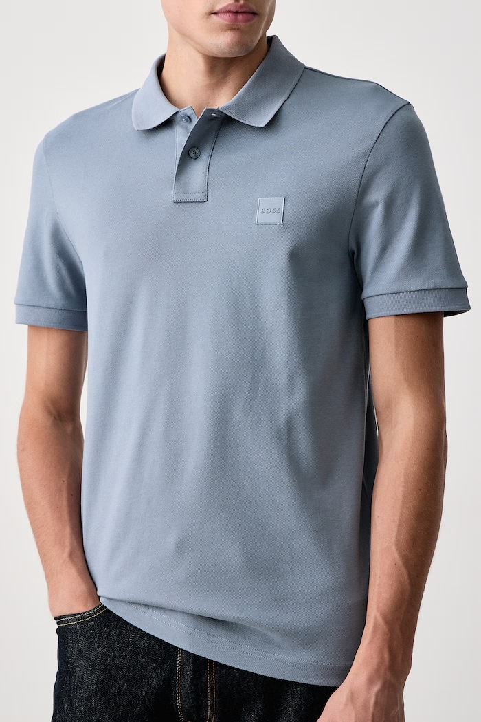 Polo męskie bawełniane z elastanem Passenger BOSS Orange 50507803 niebieski