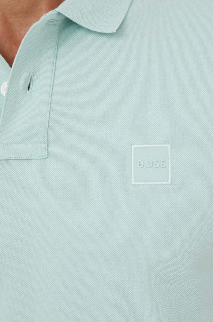 BOSS Orange polo pánské bavlněné s elastanem Passenger tyrkysová 50507803