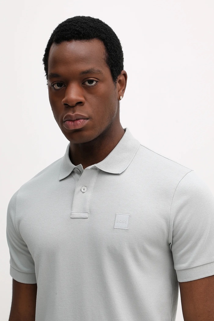 BOSS Orange polo pánské bavlněné s elastanem Passenger zelená 50507803