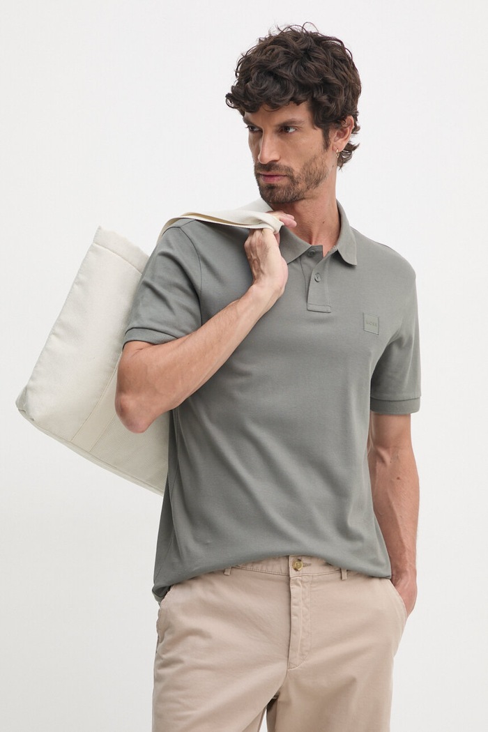 BOSS Orange polo pánské bavlněné s elastanem Passenger slim šedá 50507803