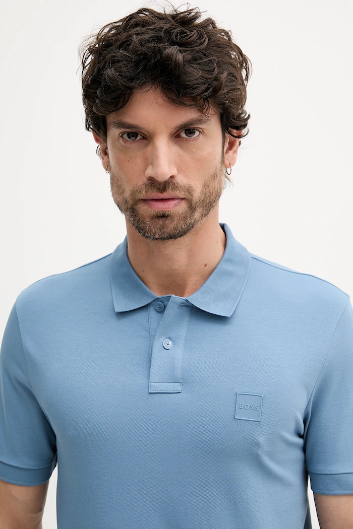 Odzież BOSS Orange Polo męskie bawełniane z elastanem Passenger 50507803 niebieski