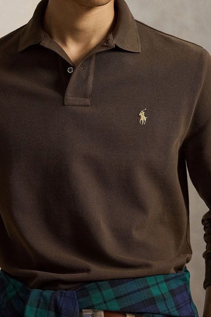 Longsleeve bawełniany Polo Ralph Lauren 710680790 brązowy