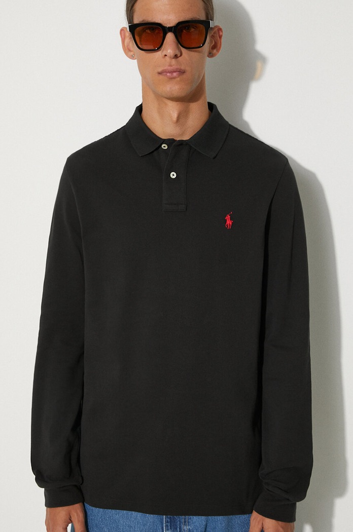 Памучна блуза с дълги ръкави Polo Ralph Lauren черен 710680790