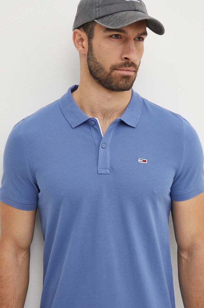 Bavlněné polo tričko Tommy Jeans slim modrá DM0DM18312