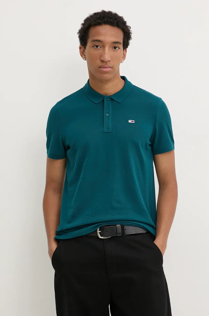 Bavlněné polo tričko Tommy Jeans slim tyrkysová DM0DM18312