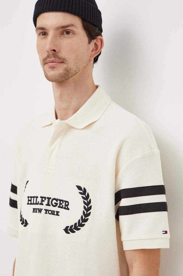 Polo bawełniane Tommy Hilfiger MW0MW33588 beżowy