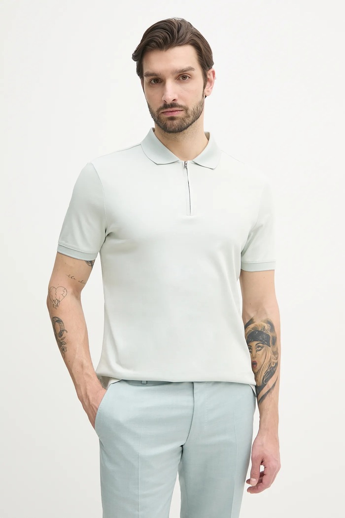 Βαμβακερό μπλουζάκι πόλο Calvin Klein κανονικό πράσινο K10K112754