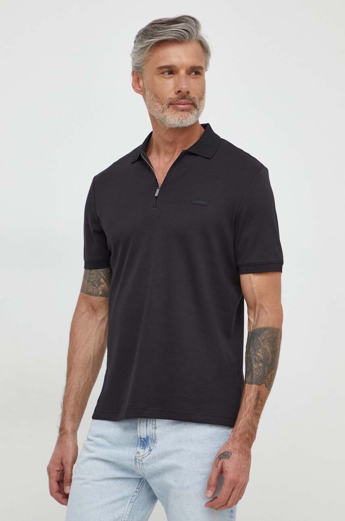 Βαμβακερό μπλουζάκι πόλο Calvin Klein κανονικό μαύρο K10K112754