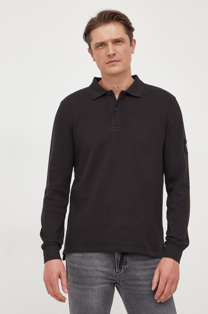 Bavlněné tričko s dlouhým rukávem Calvin Klein Jeans hladký černá J30J324961