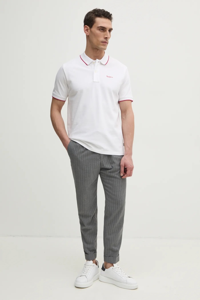 Βαμβακερό μπλουζάκι πόλο Pepe Jeans Hans PM542101 λευκό SS25