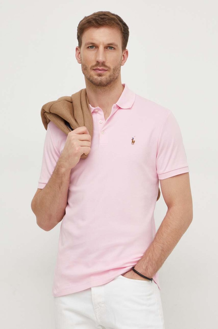 Polo Ralph Lauren πόλο βαμβακερό ανδρικό slim ροζ 710704319