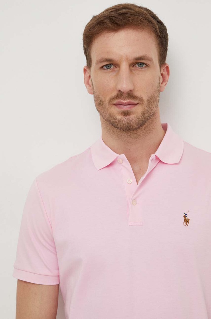 Polo Ralph Lauren polo tričko pánske bavlnené ružová 710704319