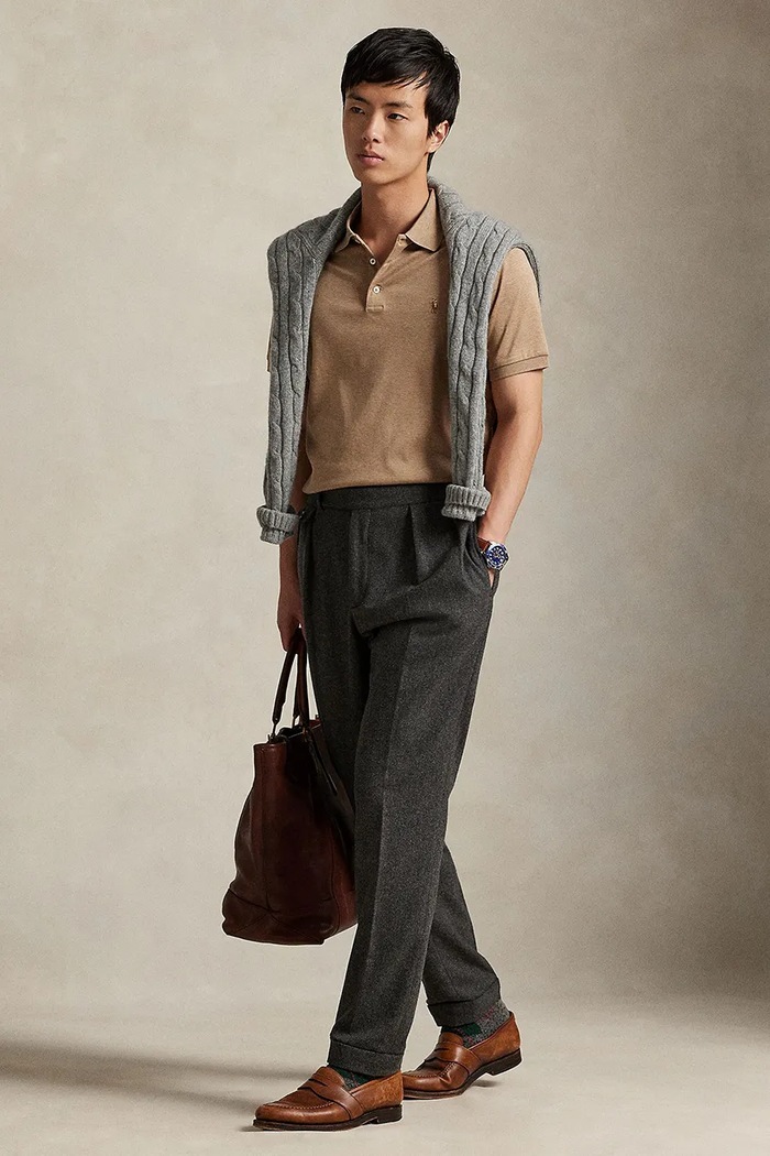 Ρούχα Polo Ralph Lauren Πόλο βαμβακερό ανδρικό 710704319 καφέ
