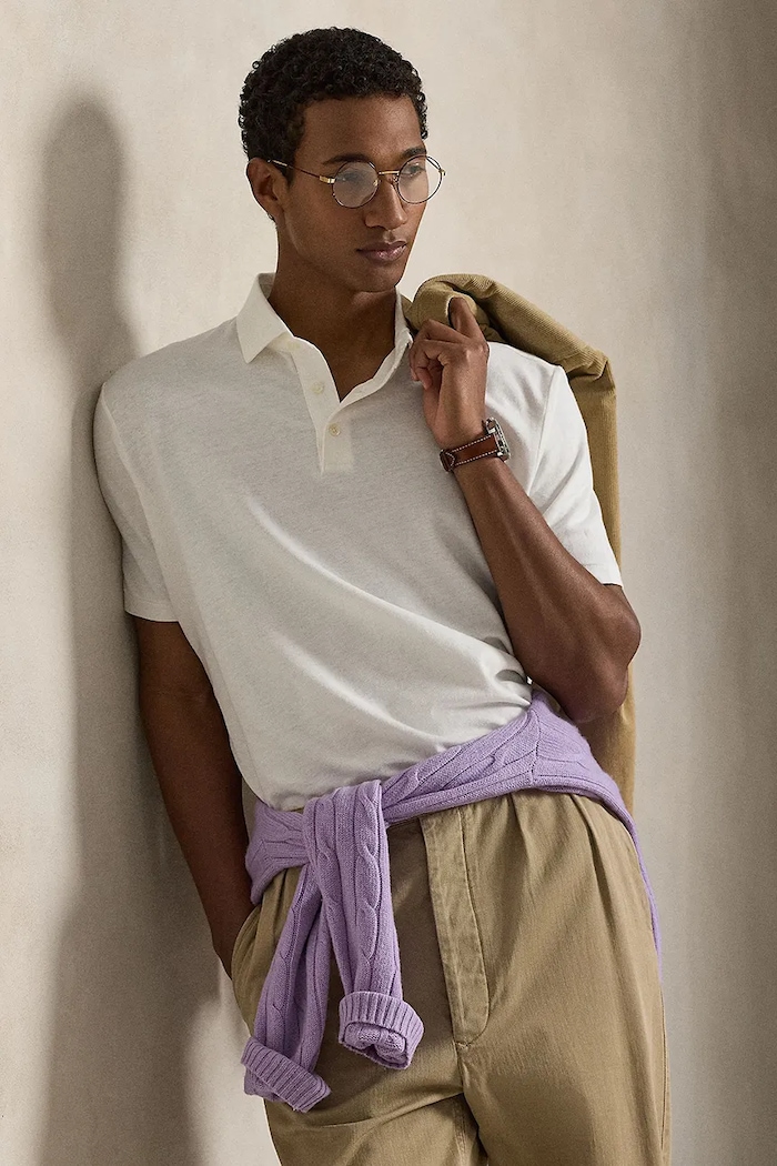 Polo Ralph Lauren póló vászonkeverékből 710933390 fehér