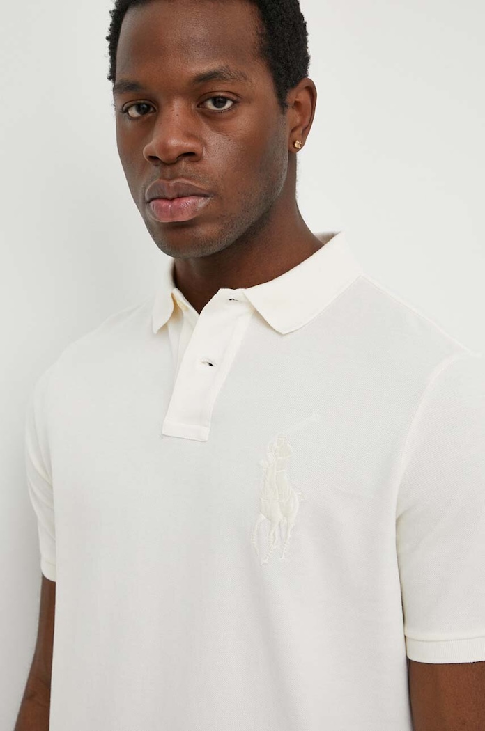 Βαμβακερό μπλουζάκι πόλο Polo Ralph Lauren μπεζ 710936508