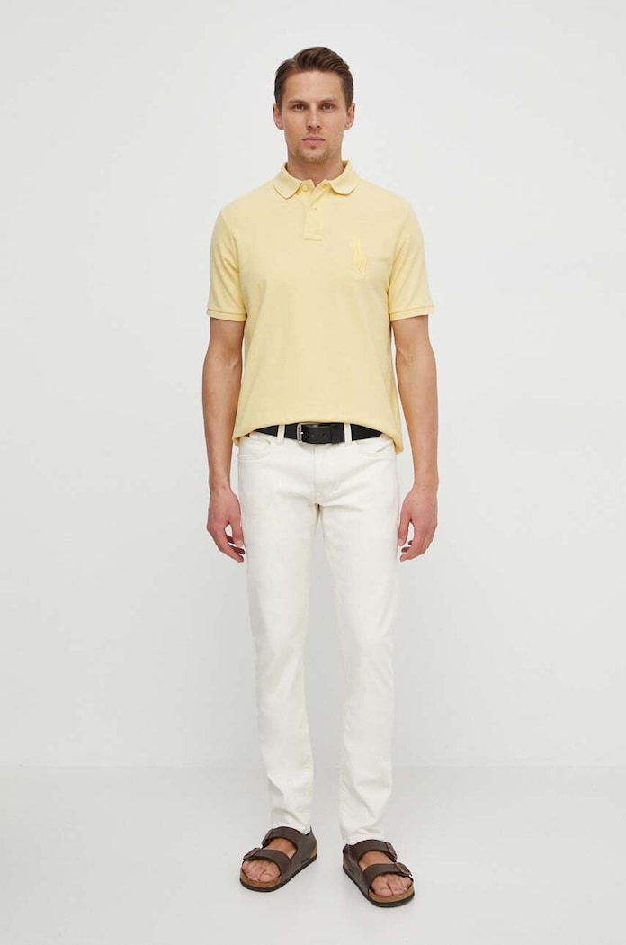 Pamučna polo majica Polo Ralph Lauren 710936508 zlatna SS24
