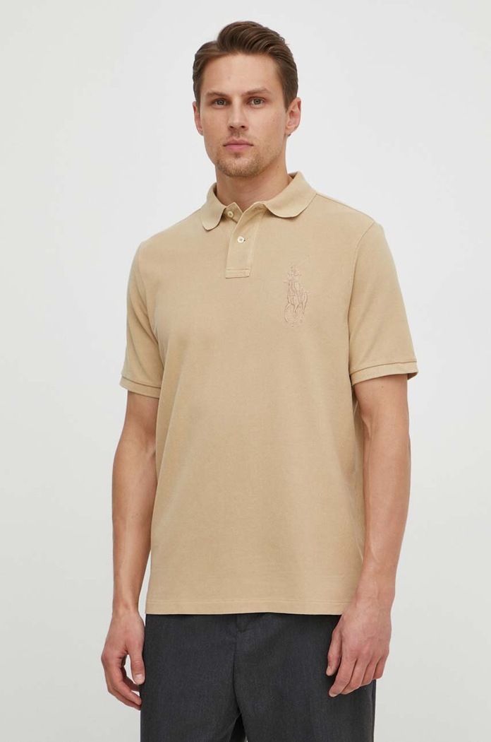 Βαμβακερό μπλουζάκι πόλο Polo Ralph Lauren απλικέ μπεζ 710936508