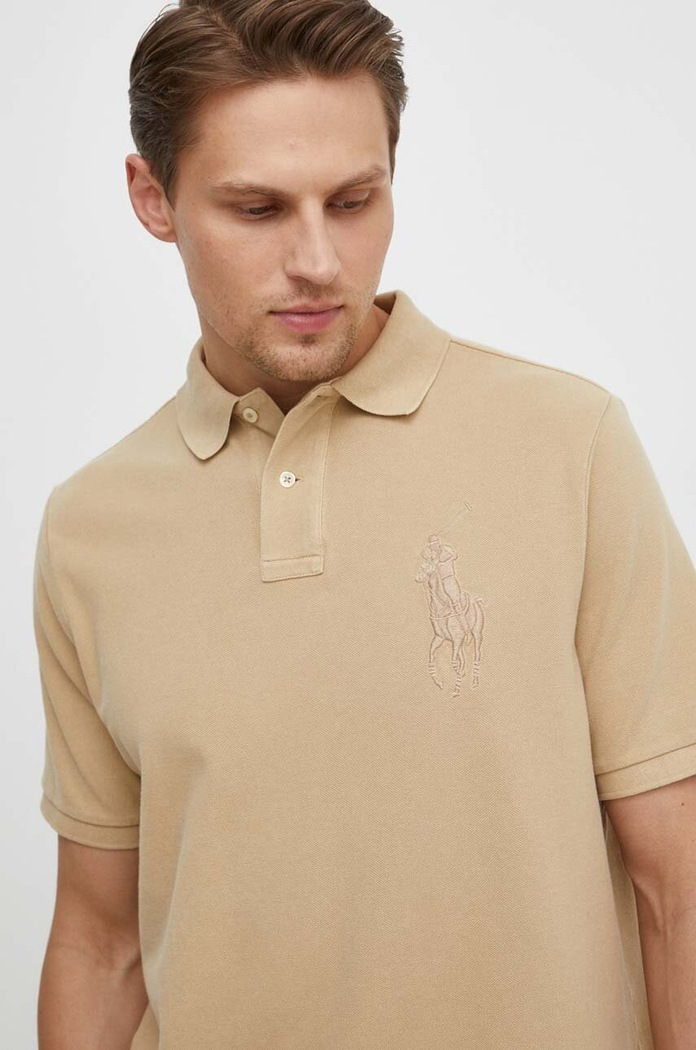 Βαμβακερό μπλουζάκι πόλο Polo Ralph Lauren 710936508 μπεζ SS24