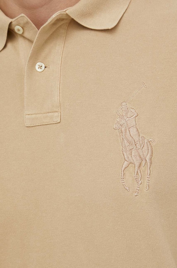 Βαμβακερό μπλουζάκι πόλο Polo Ralph Lauren μπεζ 710936508
