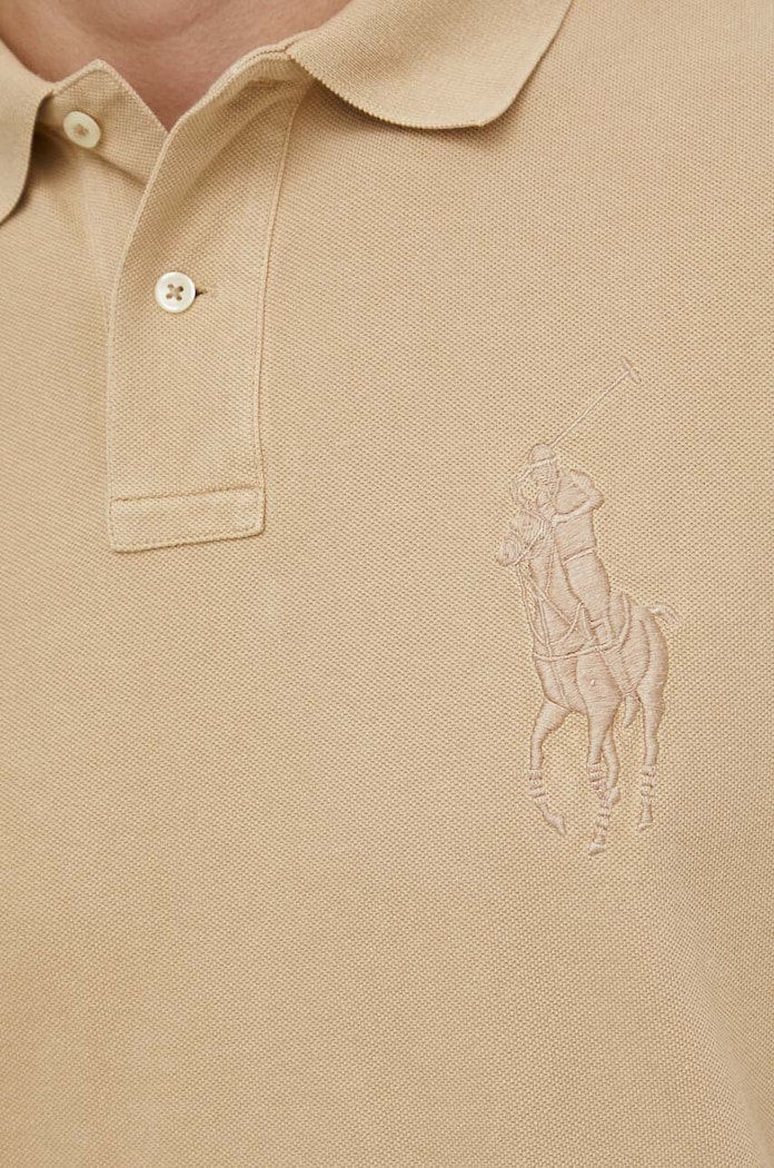 Βαμβακερό μπλουζάκι πόλο Polo Ralph Lauren μπεζ 710936508
