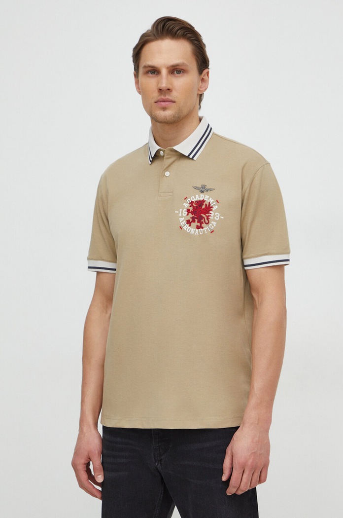 Aeronautica Militare polo bawełniane nadruk beżowy PO1751P309