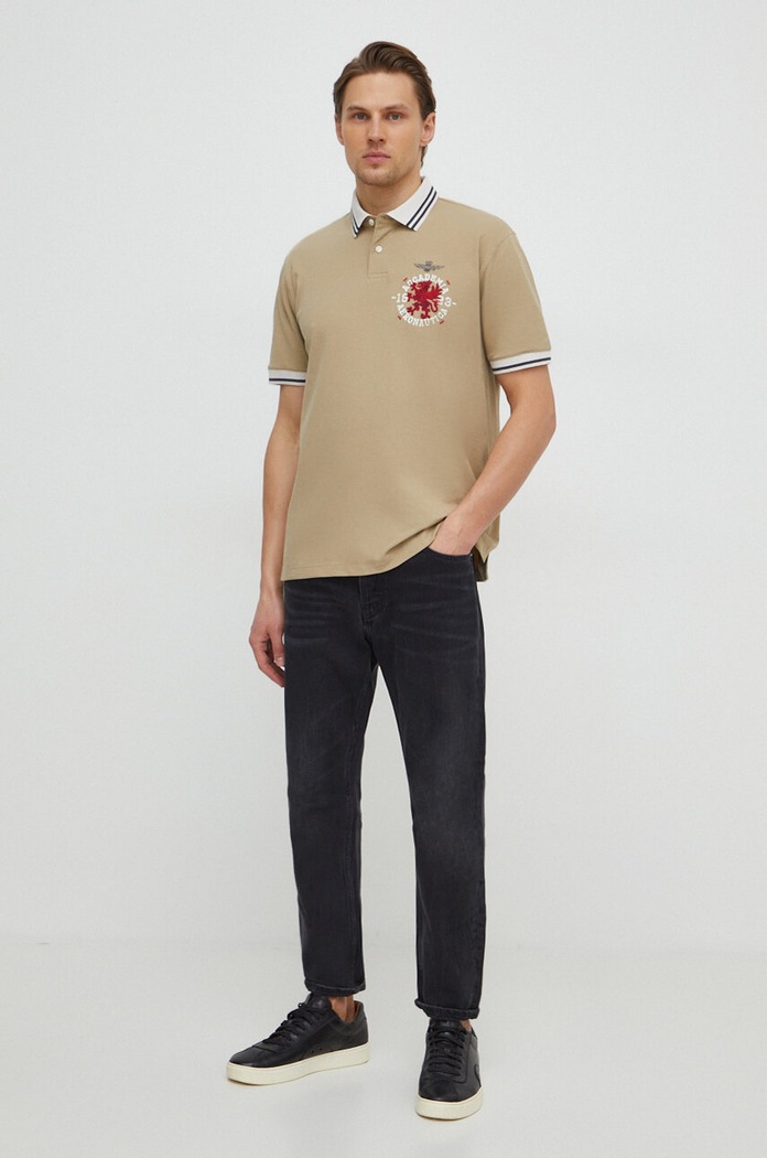 Aeronautica Militare polo bawełniane PO1751P309 beżowy SS24