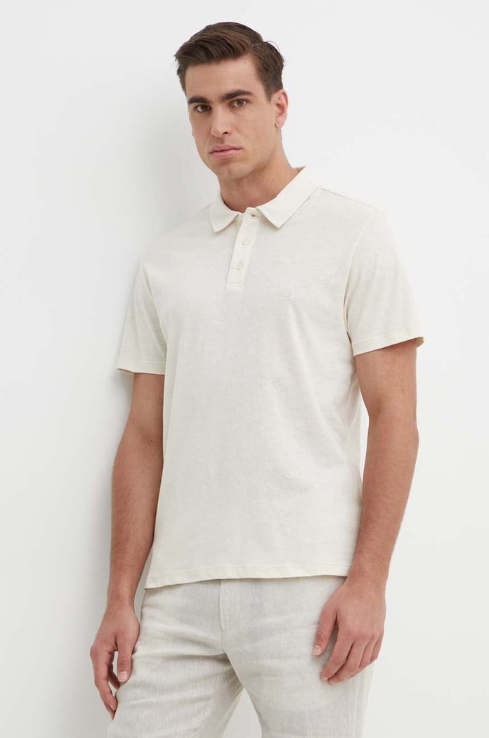 Polo tričko s prímesou ľanu Pepe Jeans HOLLY jednofarebný béžová PM542146