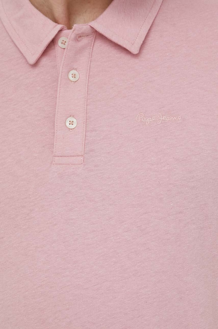 Pepe Jeans polo z domieszką lnu HOLLY PM542146 różowy