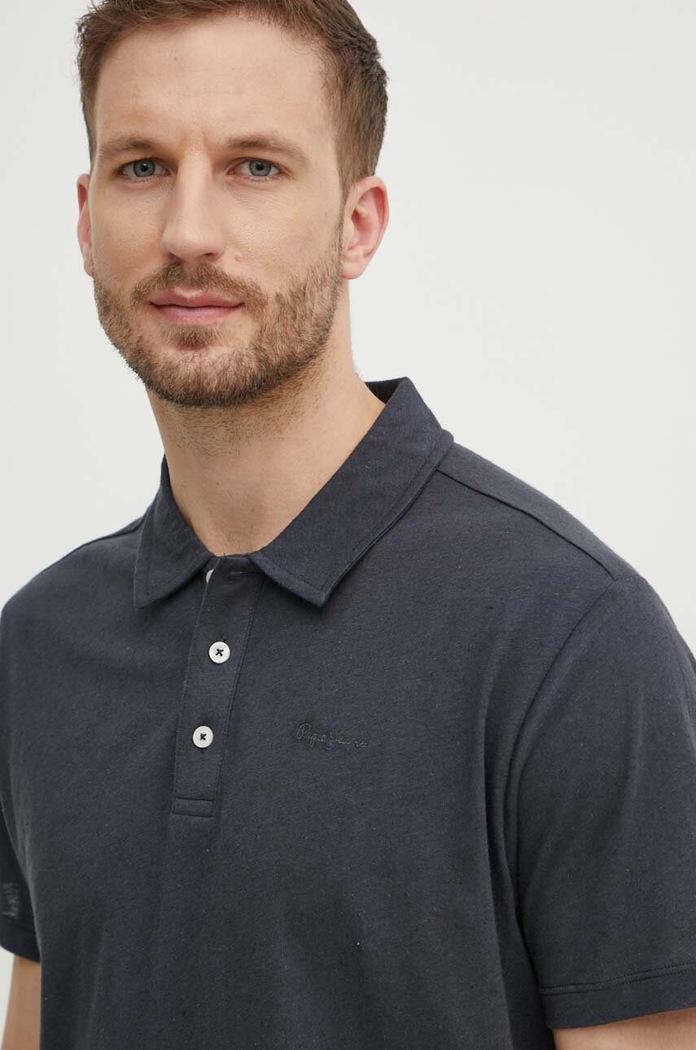 Polo tričko se lněnou směsí Pepe Jeans HOLLY šedá PM542146